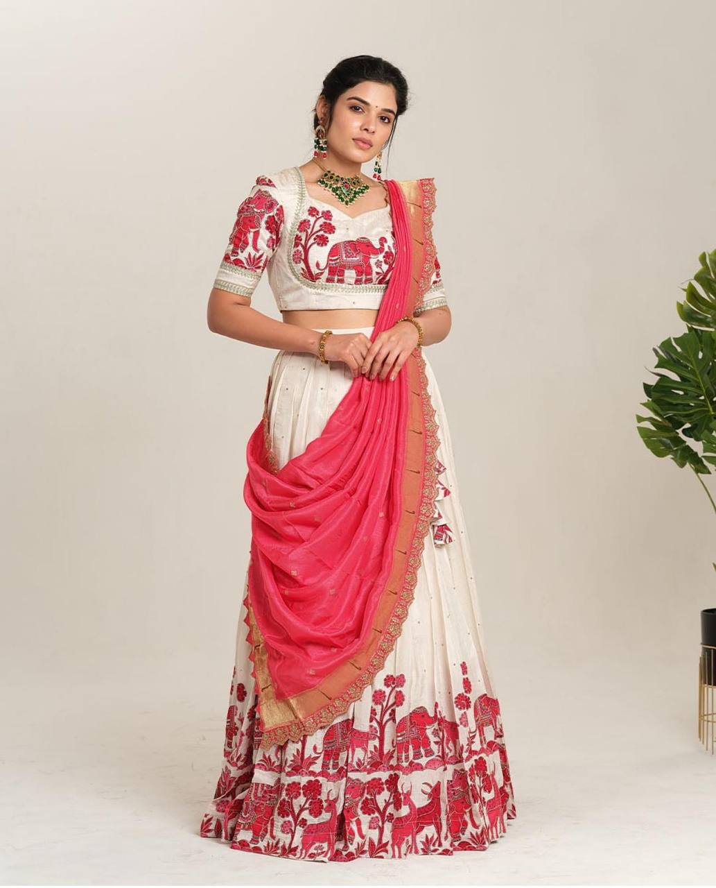 Gorgeous Pink Color Cotton With Kalamkari Printed Designer Lehenga Choli