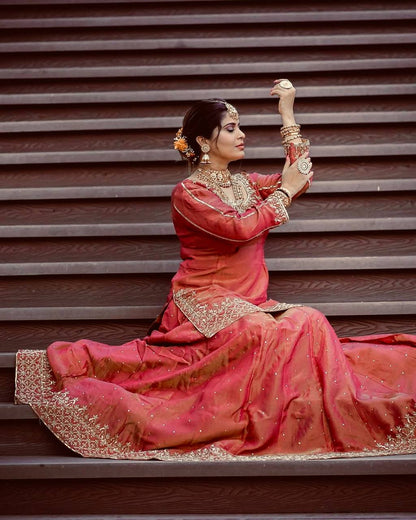 Gorgeous Orange Color Embroidered Top WIth Designer Lehenga