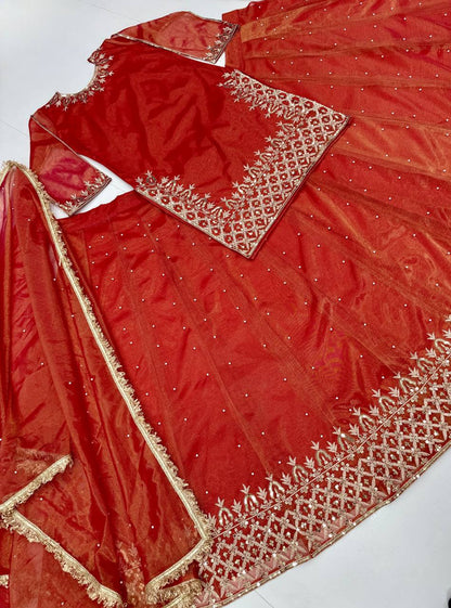 Gorgeous Orange Color Embroidered Top WIth Designer Lehenga