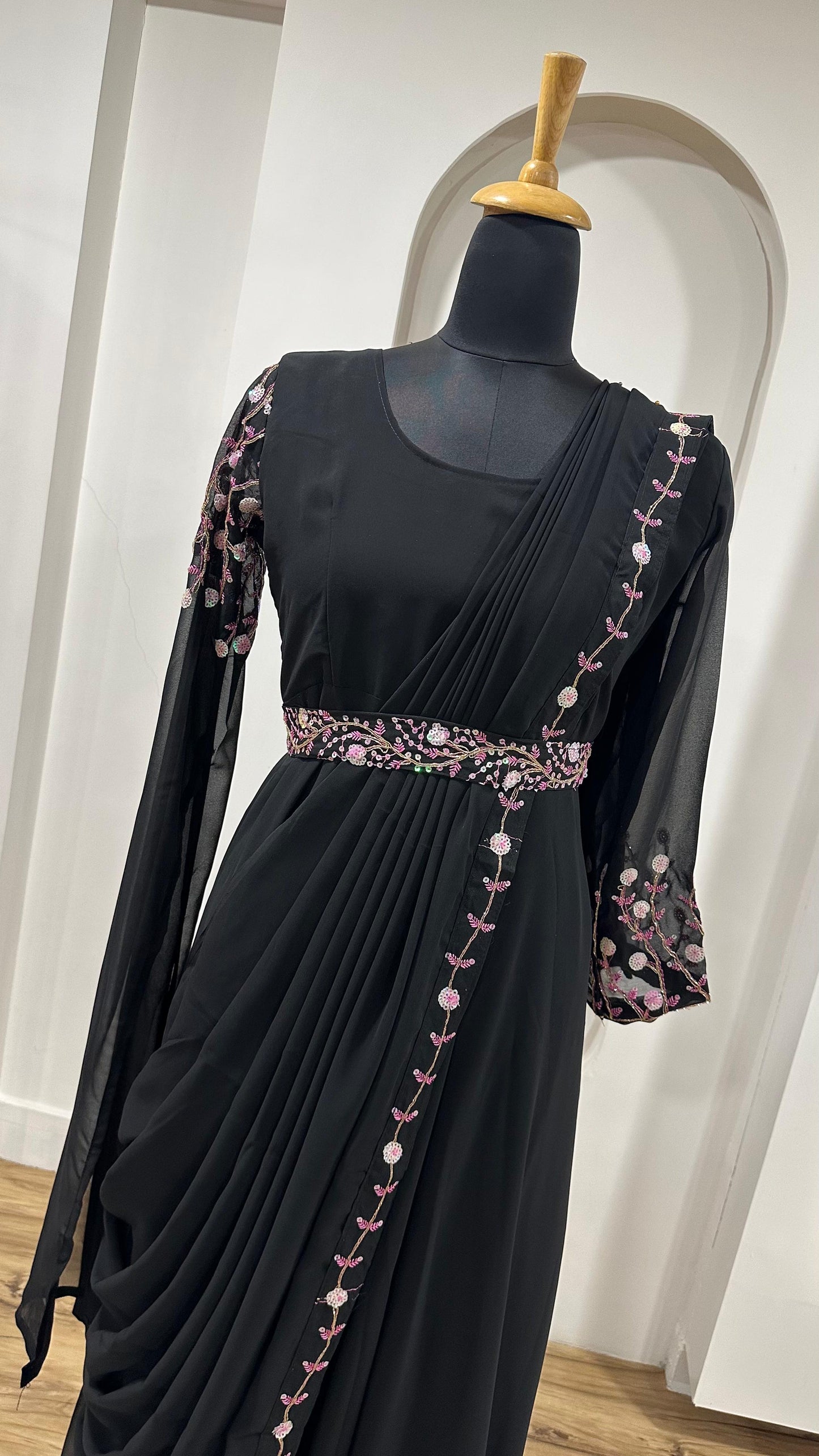 Mesmerizing Dori Work Black Color Georgette Gown