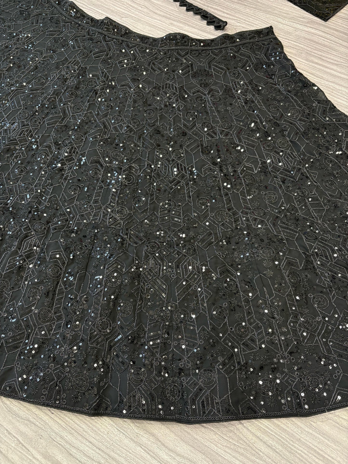 Captivating Georgette Embroidery Black Color Lehenga Choli