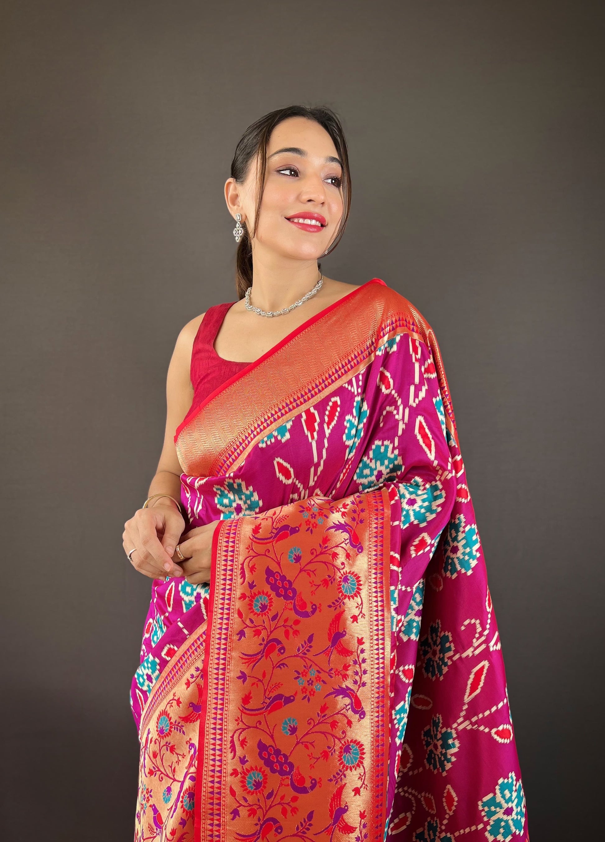 Adorable Silk Patola Weaving Rani Pink Color Saree