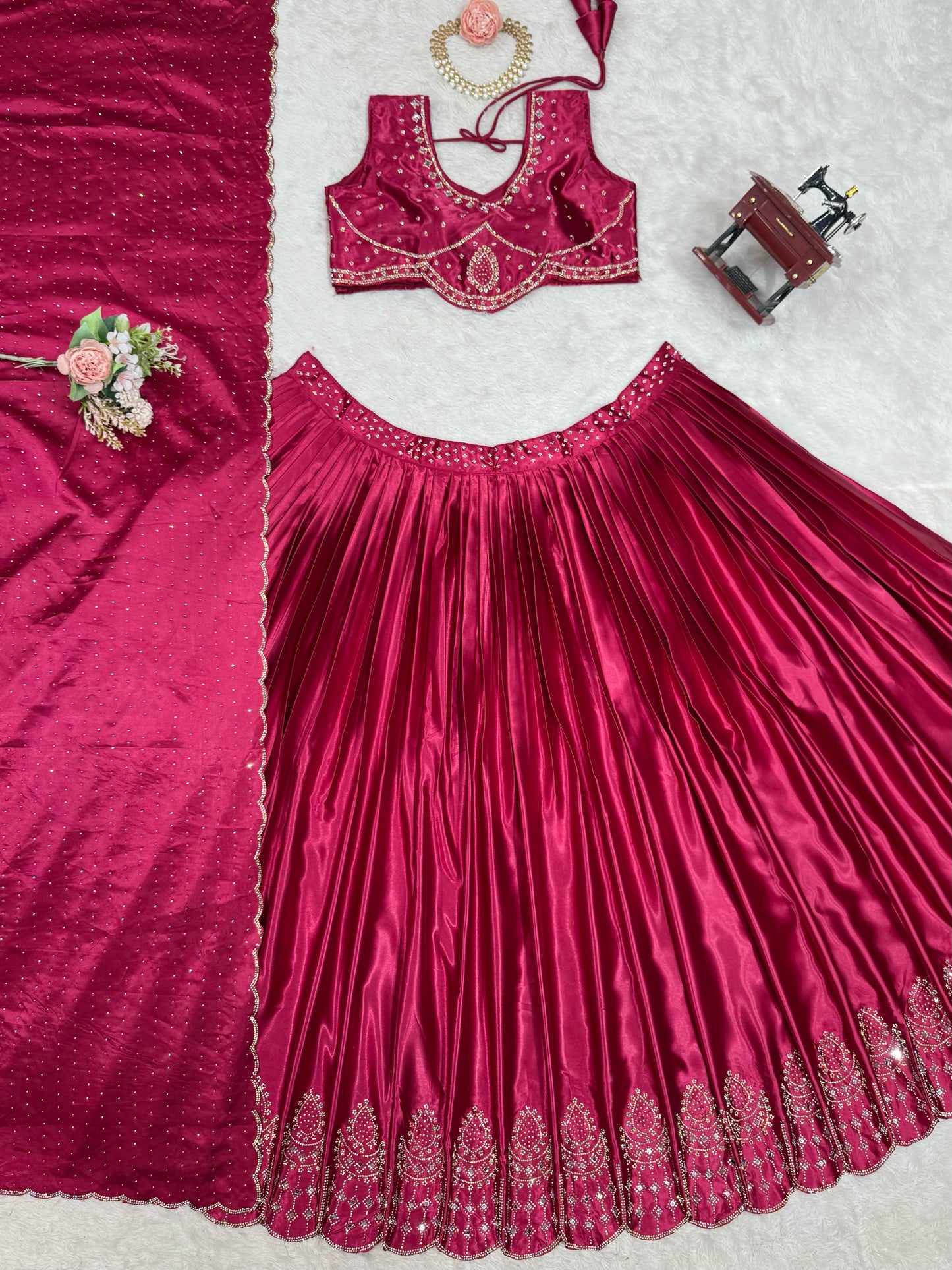 Wedding Wear Pink Color Satin Silk Lehenga Choli