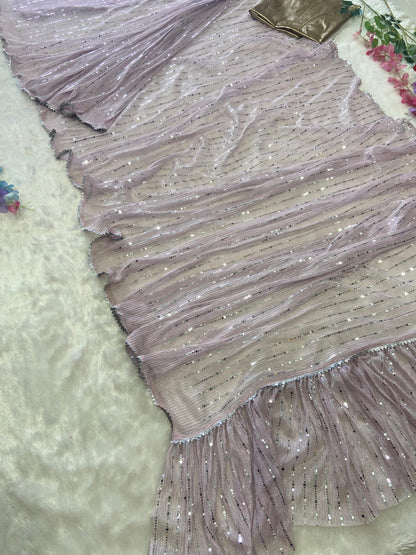Stunning Embroidery Work Purple Color Saree