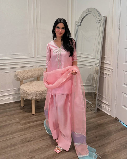 Marvelous Beads Work Peach Color Salwar Suit