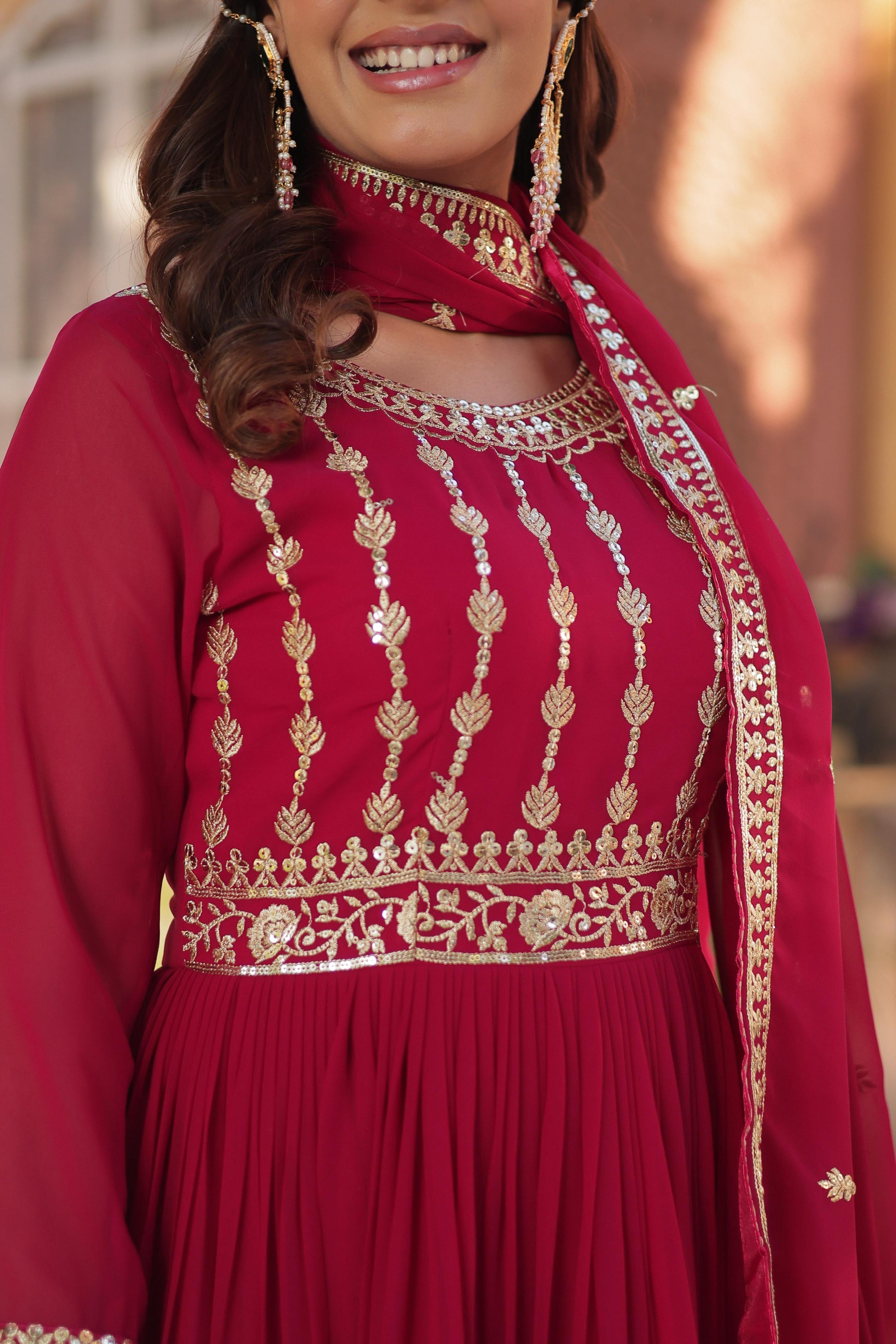 Fantastic Embroidery Work Red Color Gown
