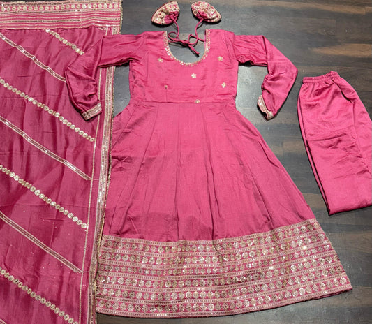 Good Looking Embroidery Work Pink Color Gown