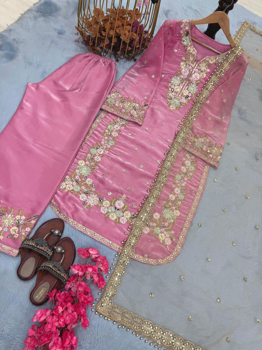Elegant Jimmy Choo Sequence Work Pink Color Palazzo Suit