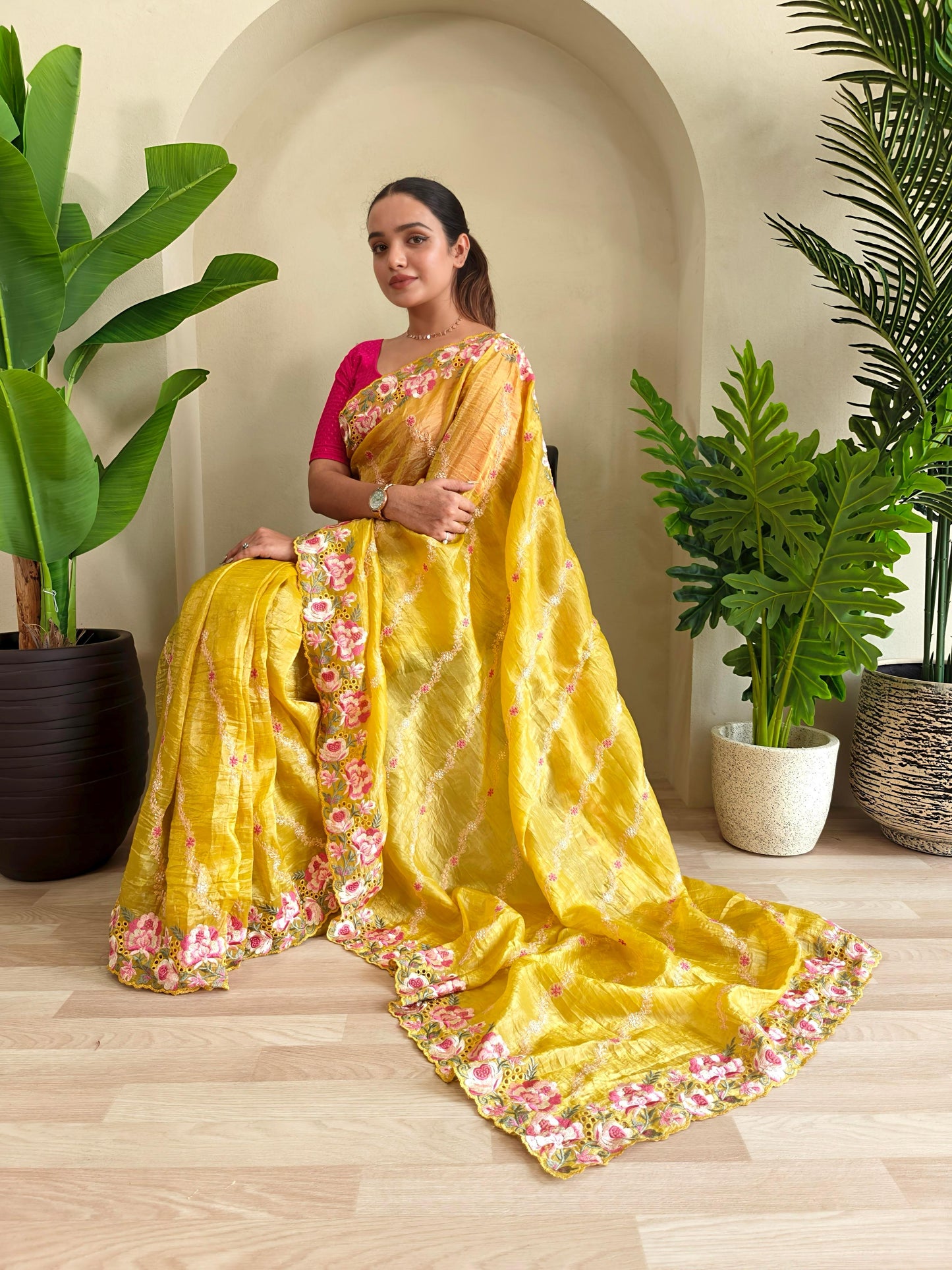 Delightful Crush Silk Yellow Color Saree