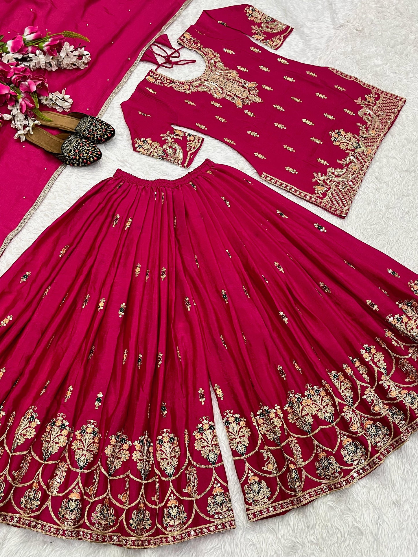 Designer Heavy Work Pink Color Sharara Suit