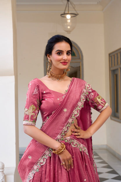 Imposing Gold Crush Pink Color Lehenga