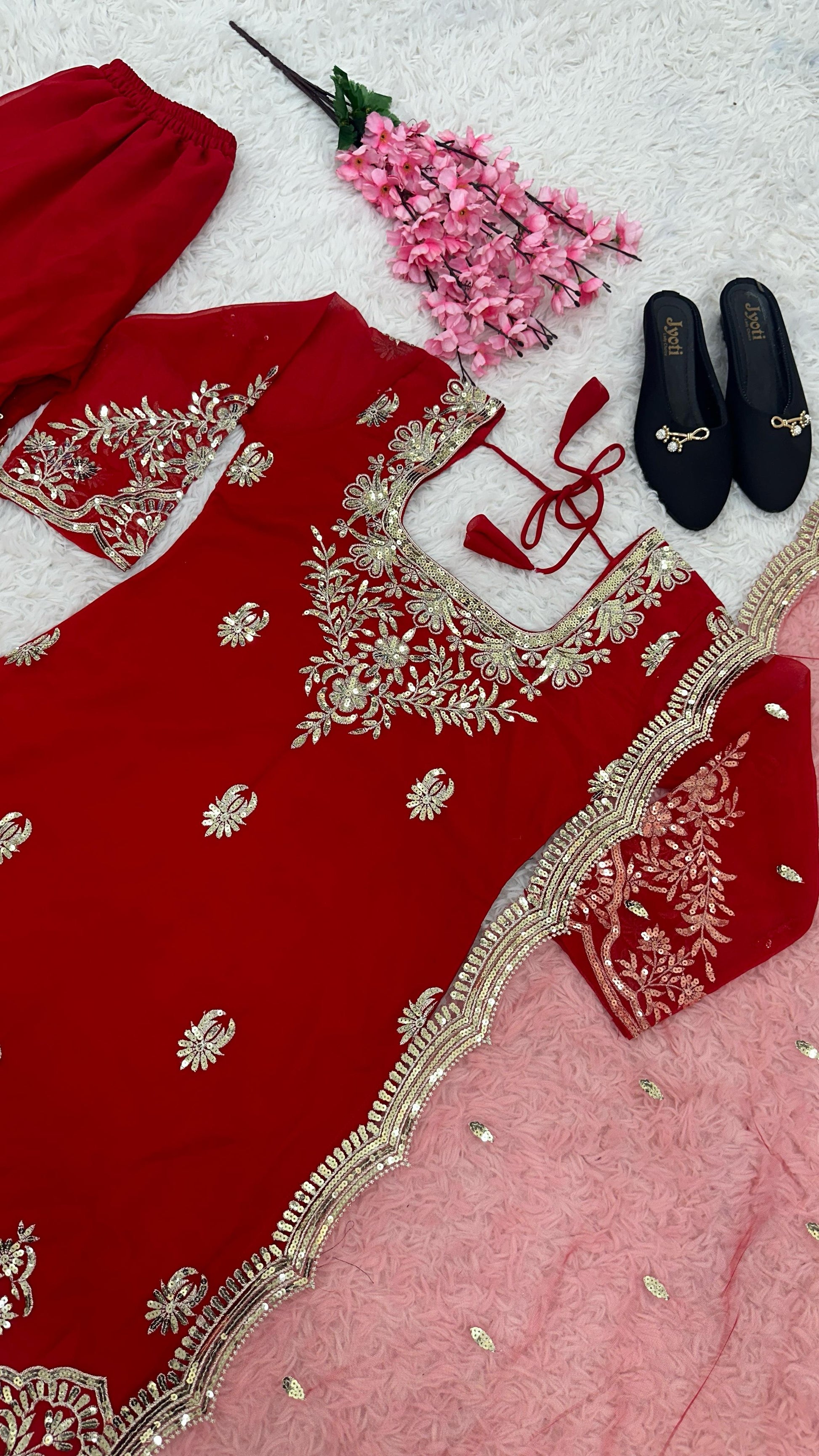 Admiring Georgette Red Color Sharara Suit
