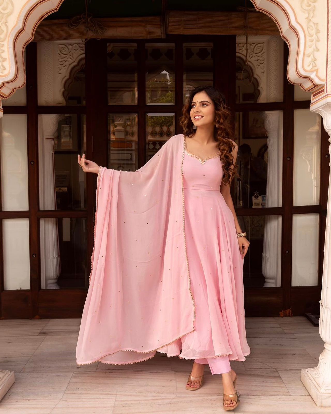 Ravishing Georgette Sequence Work Pink Color Gown