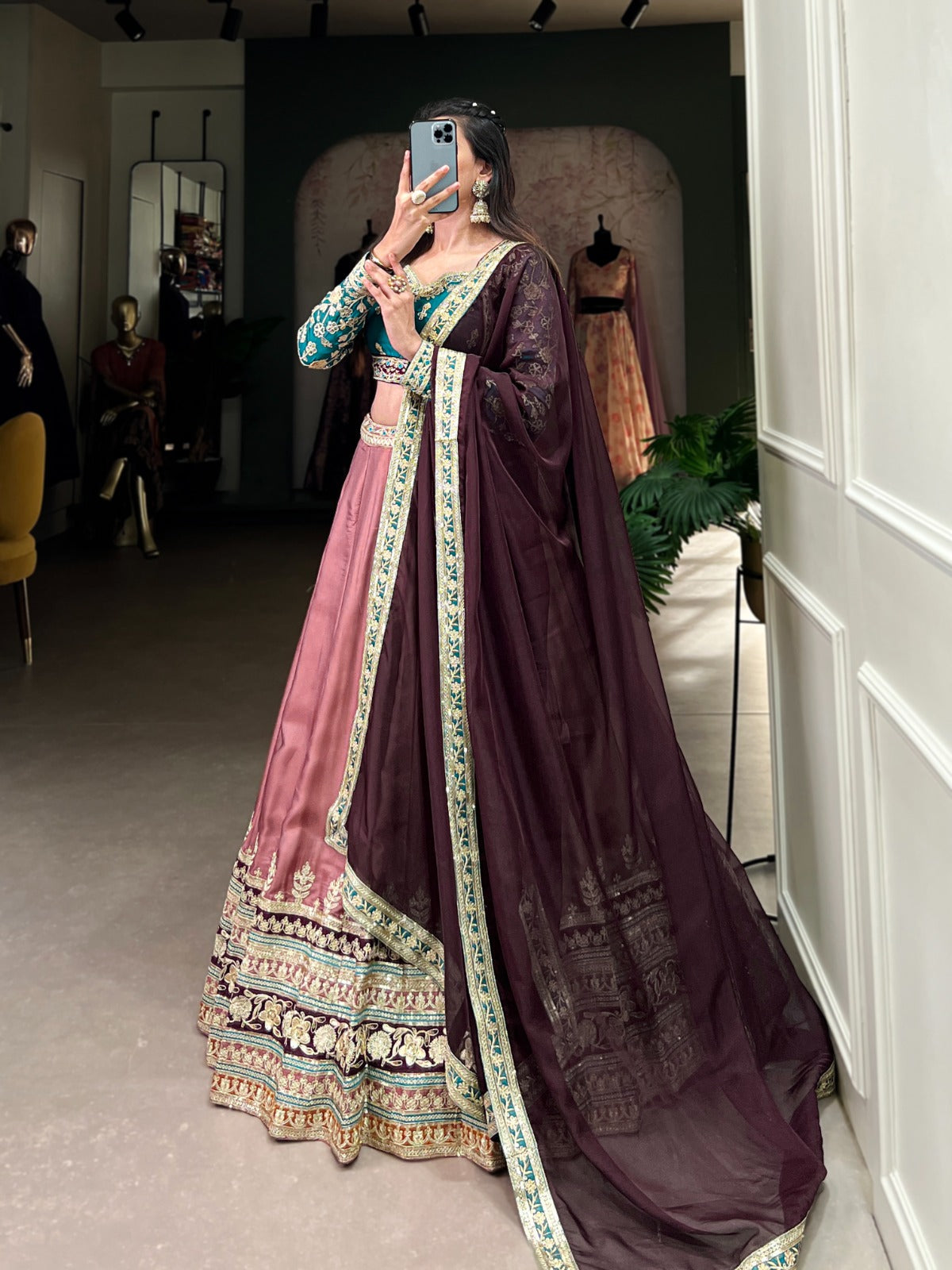 Traditional wear Moonga Silk Pink Color lehenga choli