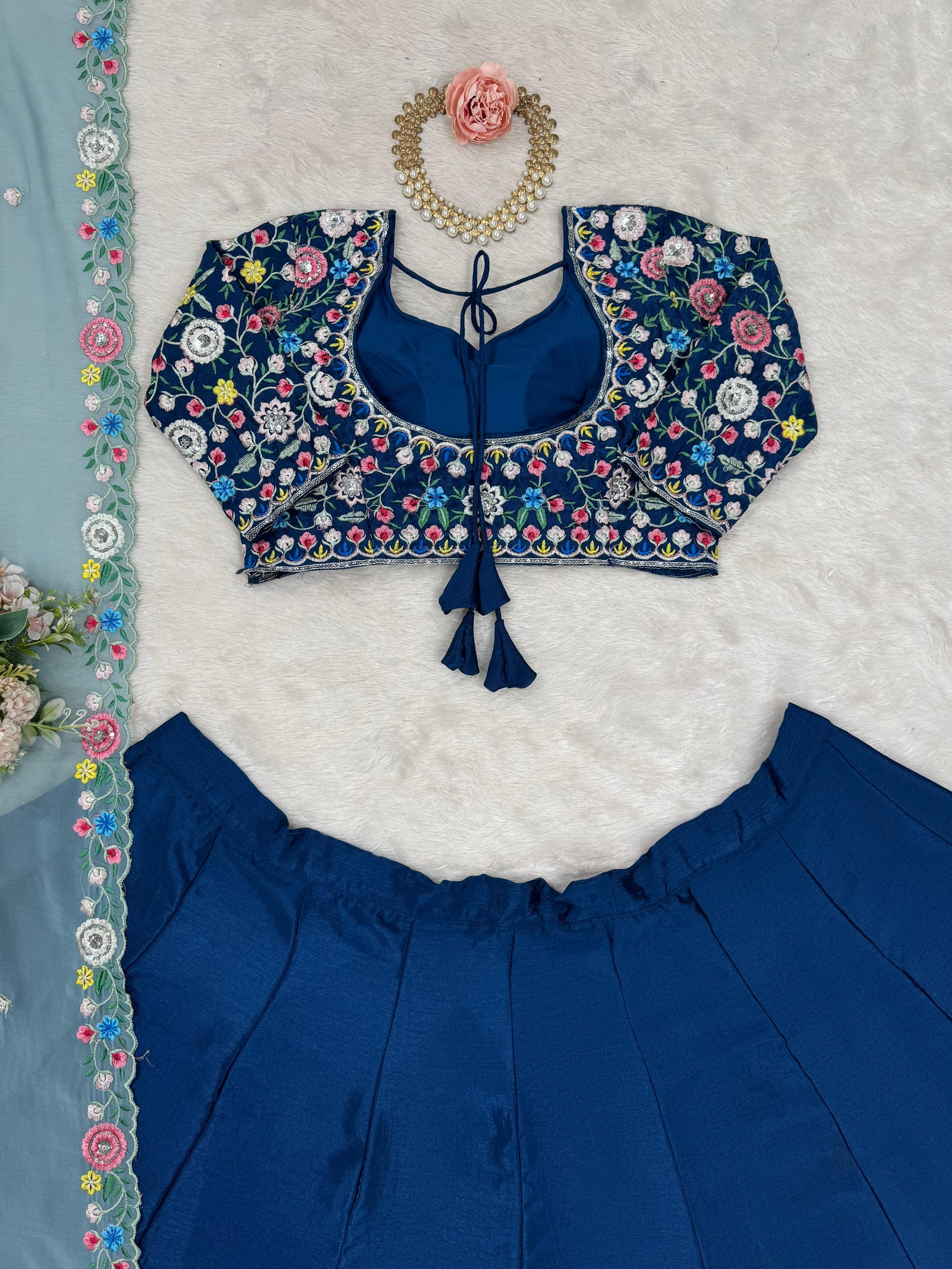 Fantastic Chinon Silk Sequence Work Blue Color Lehenga Choli