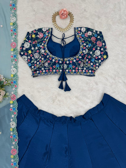 Fantastic Chinon Silk Sequence Work Blue Color Lehenga Choli