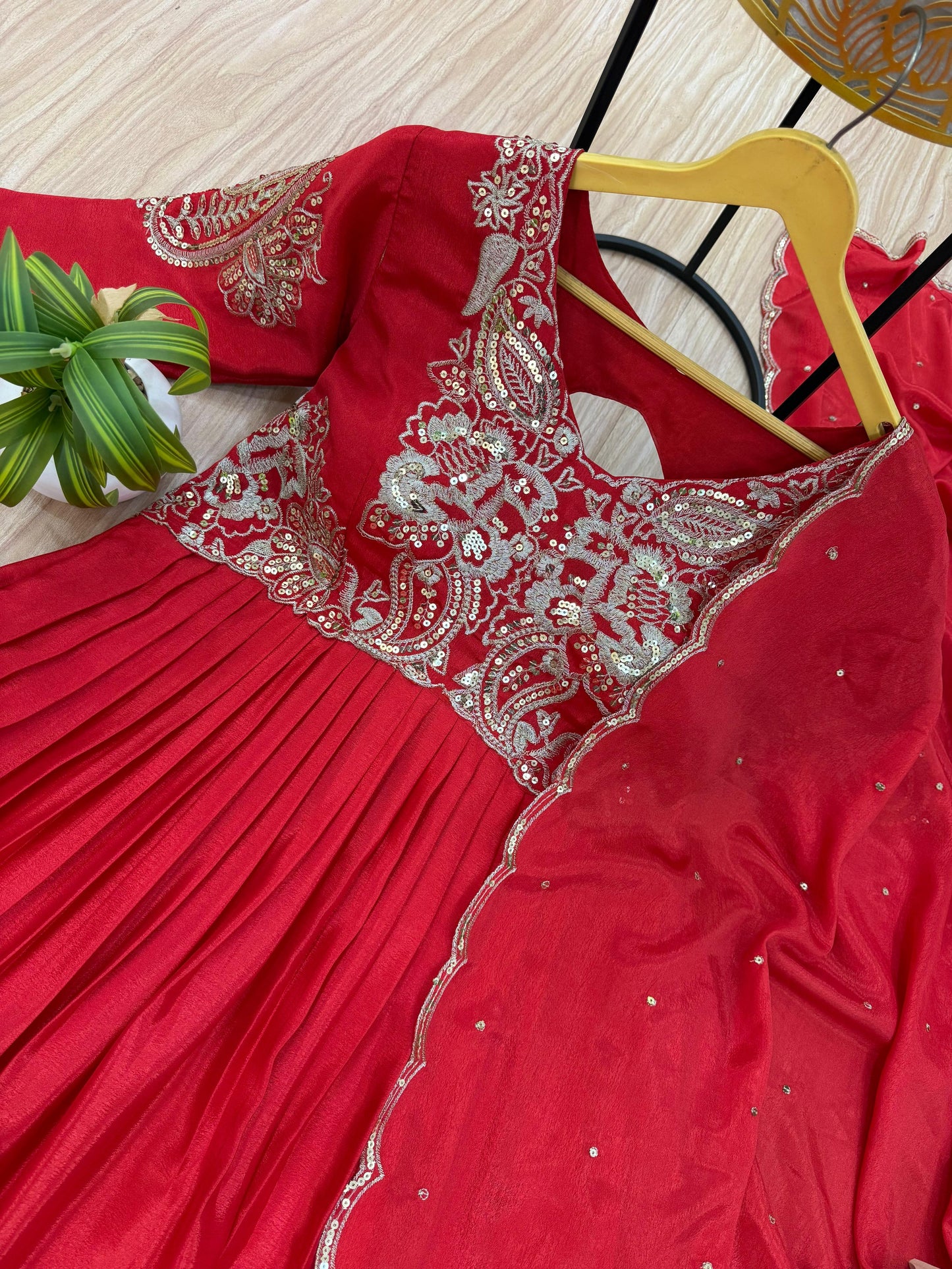 Fantastic Embroidery Work Red Color Gown