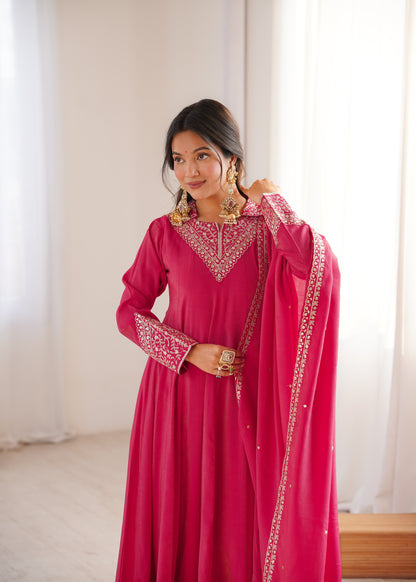 Ceremony Wear Pink Color Sequence Anarkali Suit