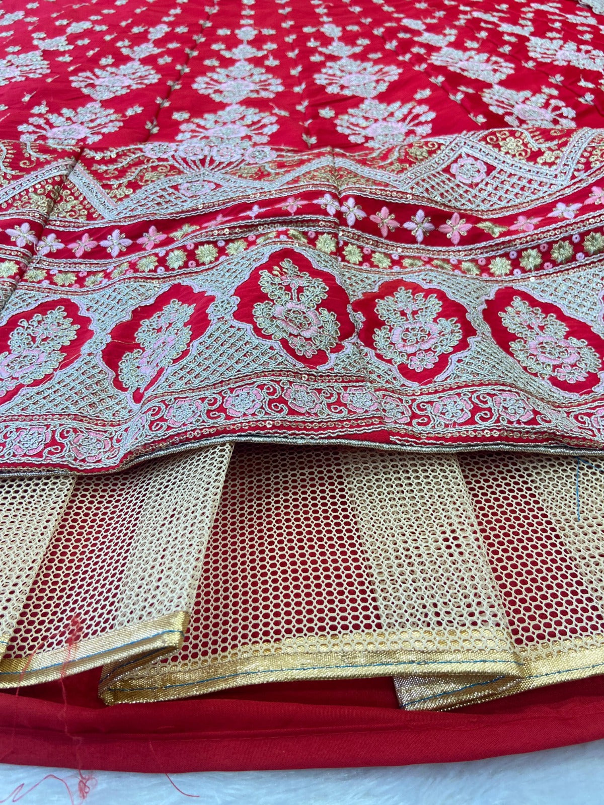 Fabulous Malai Satin Red Color Bridal Lehenga Choli