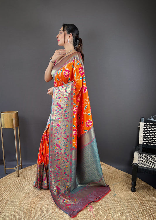 Adorable Silk Patola Weaving Orange Color Saree