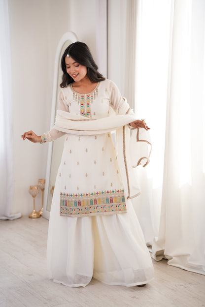 Gorgeous White Color Sequence Embroidered Sharara Suit