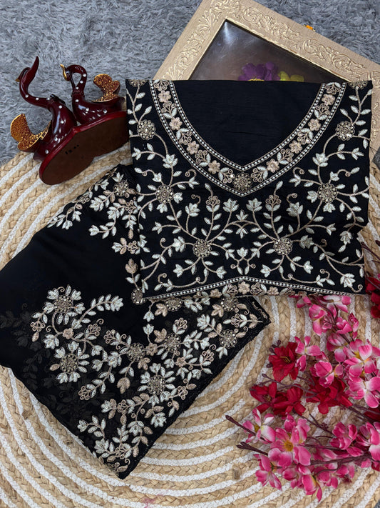 Party Wear Rangoli Silk Black Color Saree