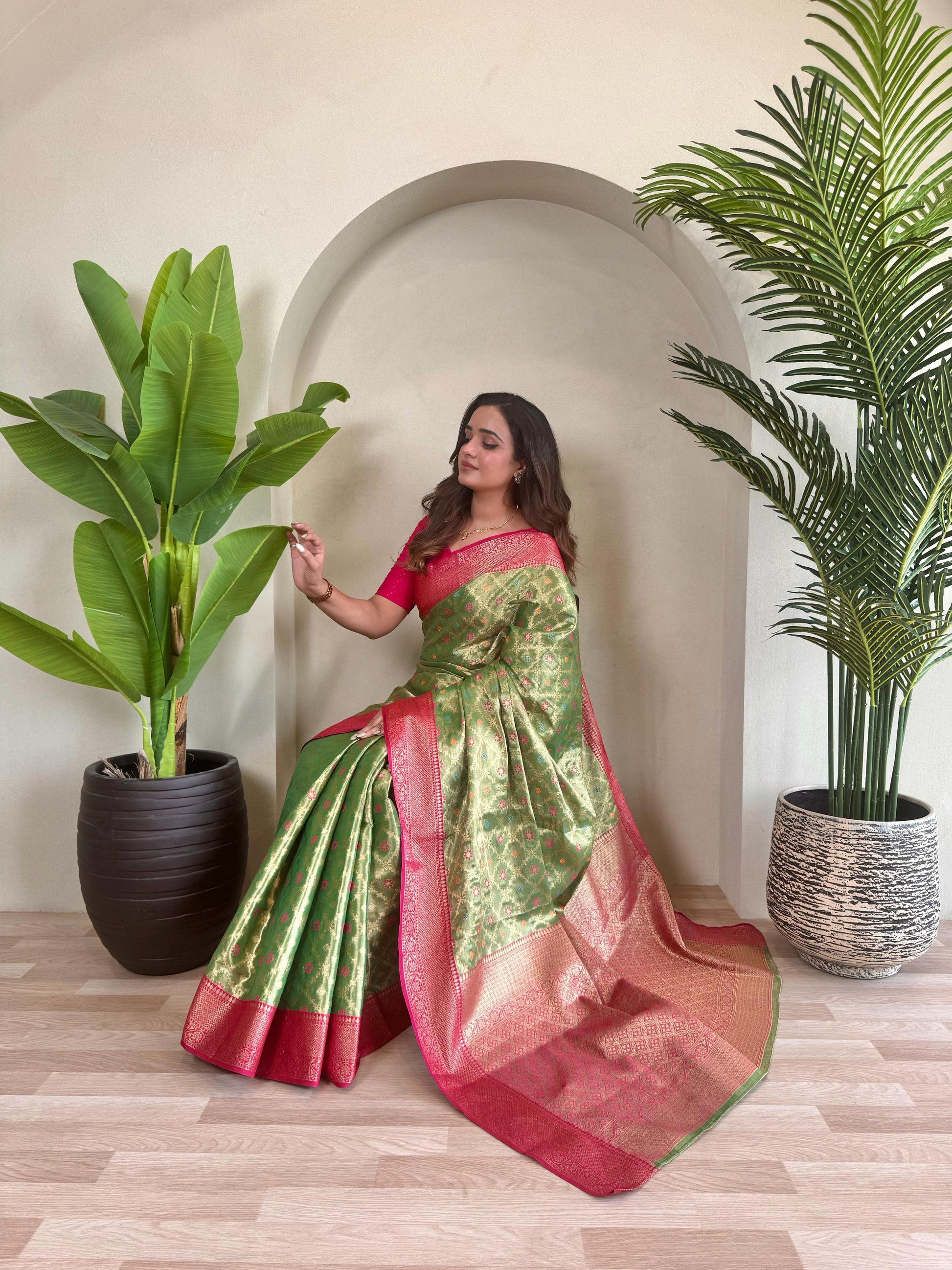 Designer Silk Zari Weaving Green Color Saree