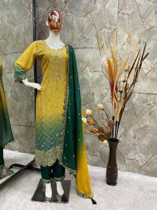 Shilpa Shetty Bollywood Yellow With Green Color Salwar Suit
