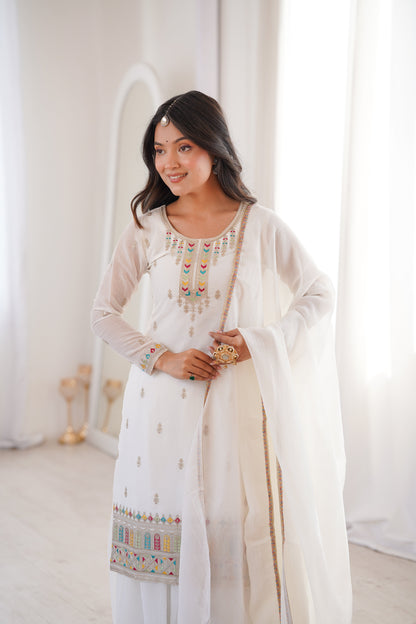 Gorgeous White Color Sequence Embroidered Sharara Suit