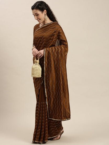 Stylish Yellow Golden Stones Work Art Silk Saree