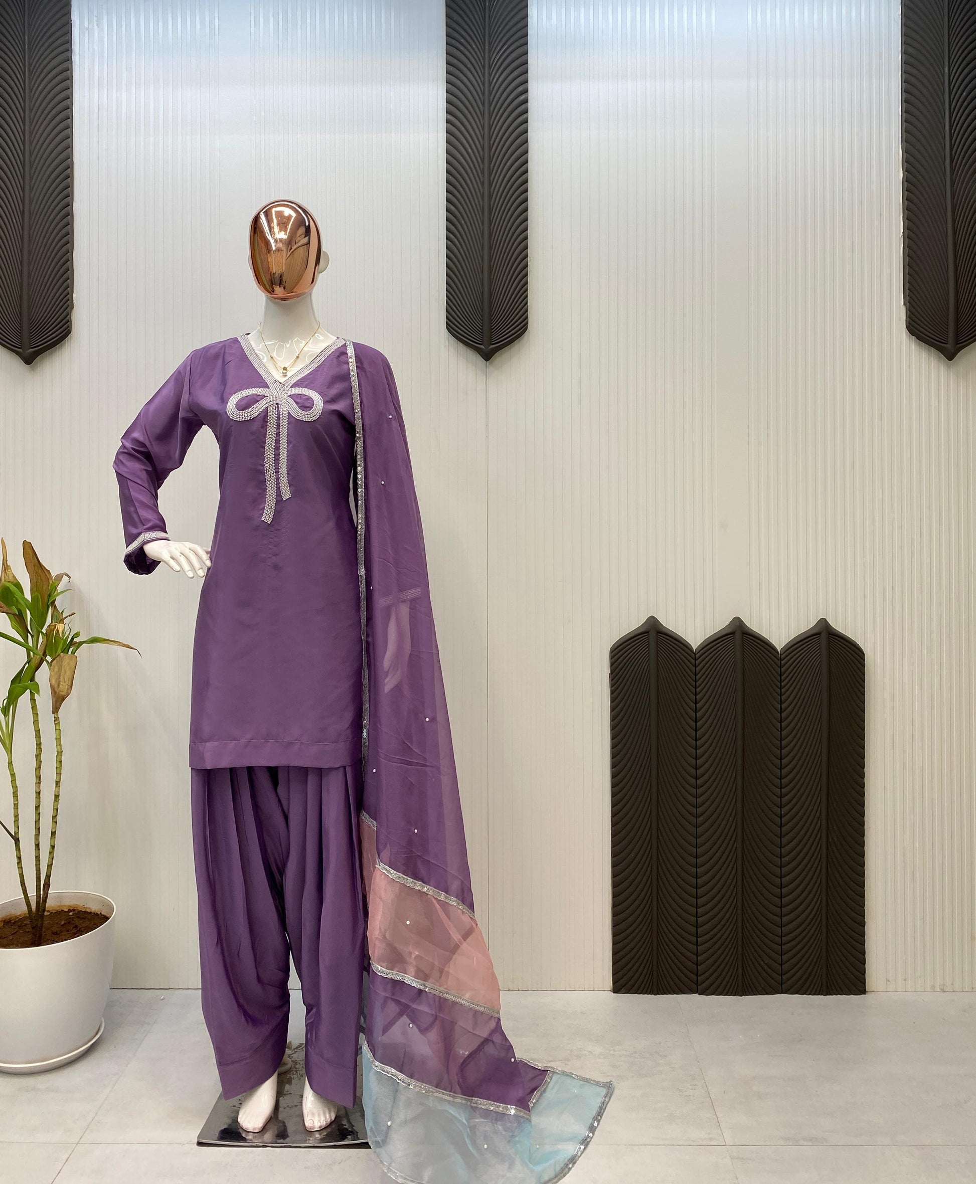 Marvelous Beads Work Lavender Color Salwar Suit