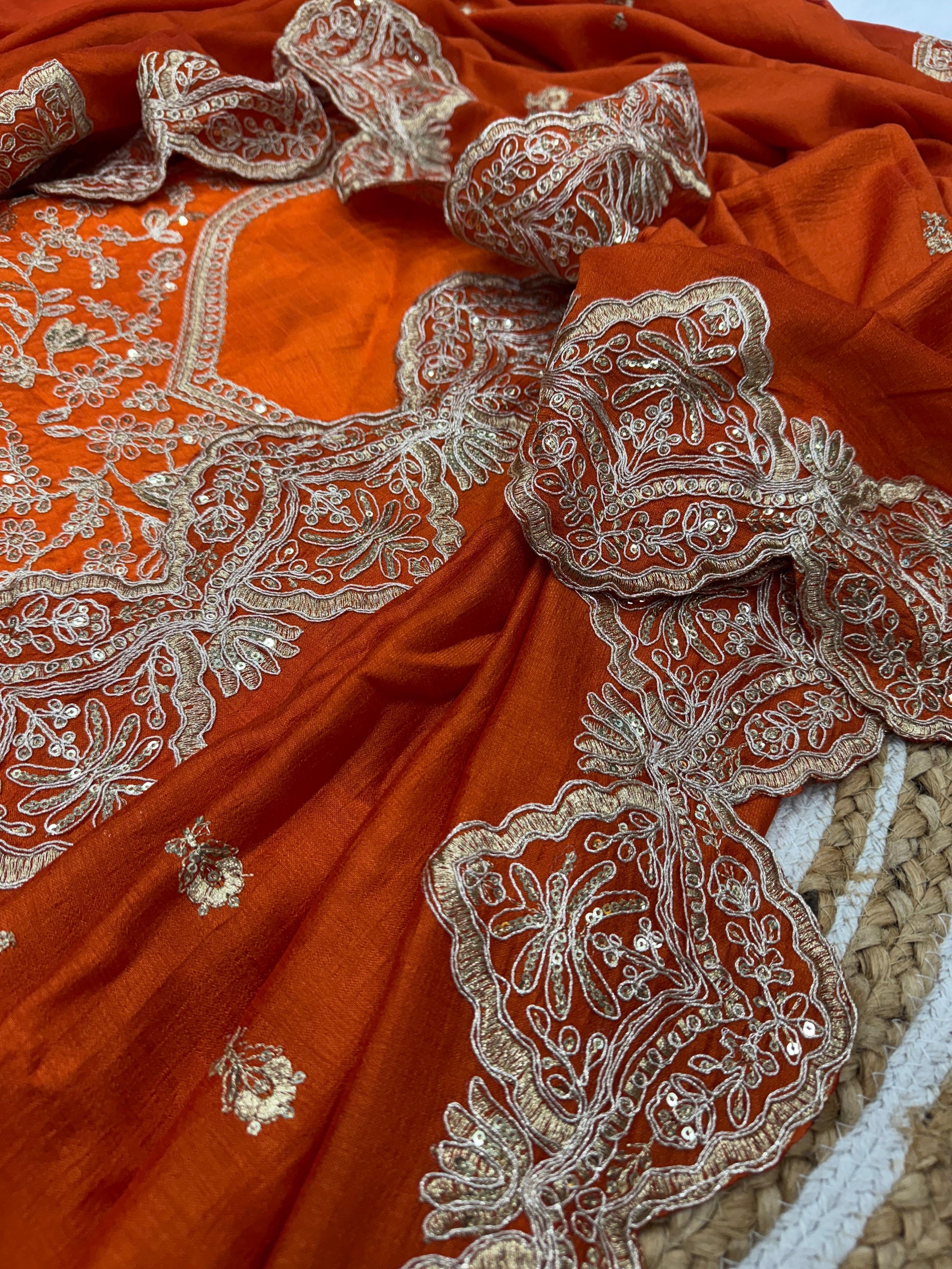 Bollywood Style Heavy Work Orange Color Silk Saree