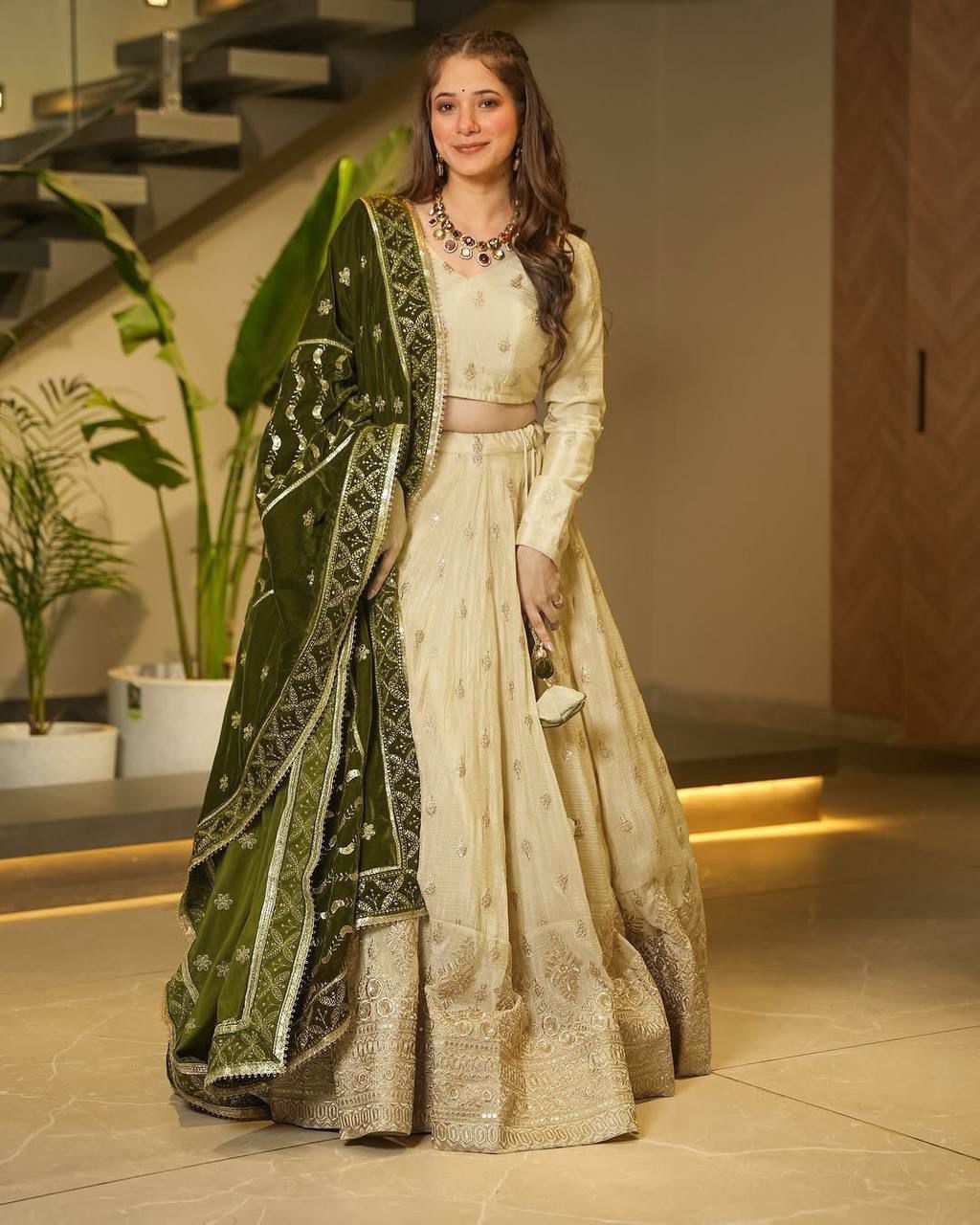 Party Wear Thread With Sequence Work Of White Color Lehenga Choli