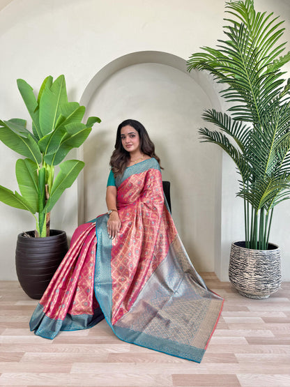 Designer Silk Zari Weaving Pink Color Saree