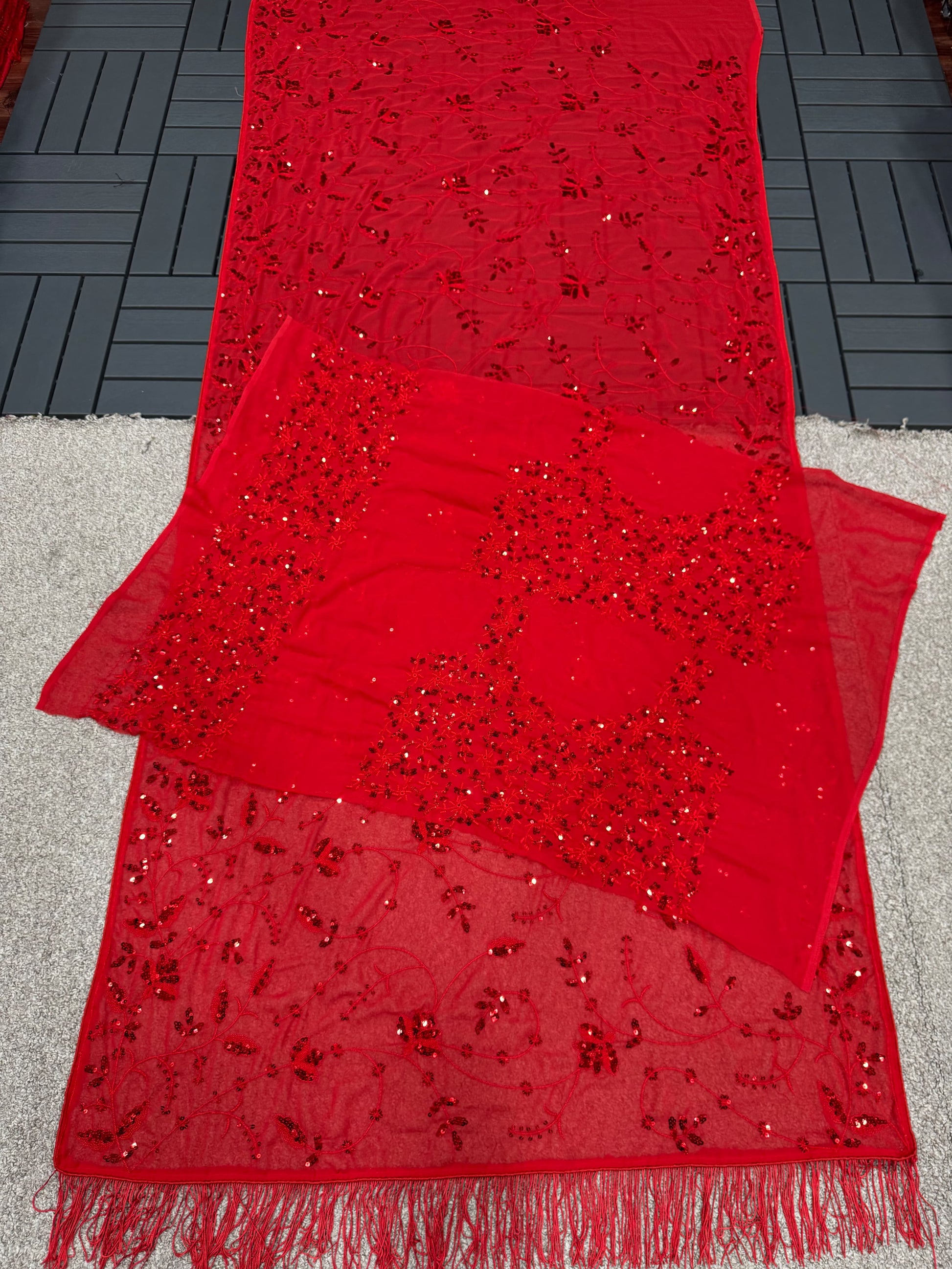 Daisy Georgette Red Color Embroidery Work Saree