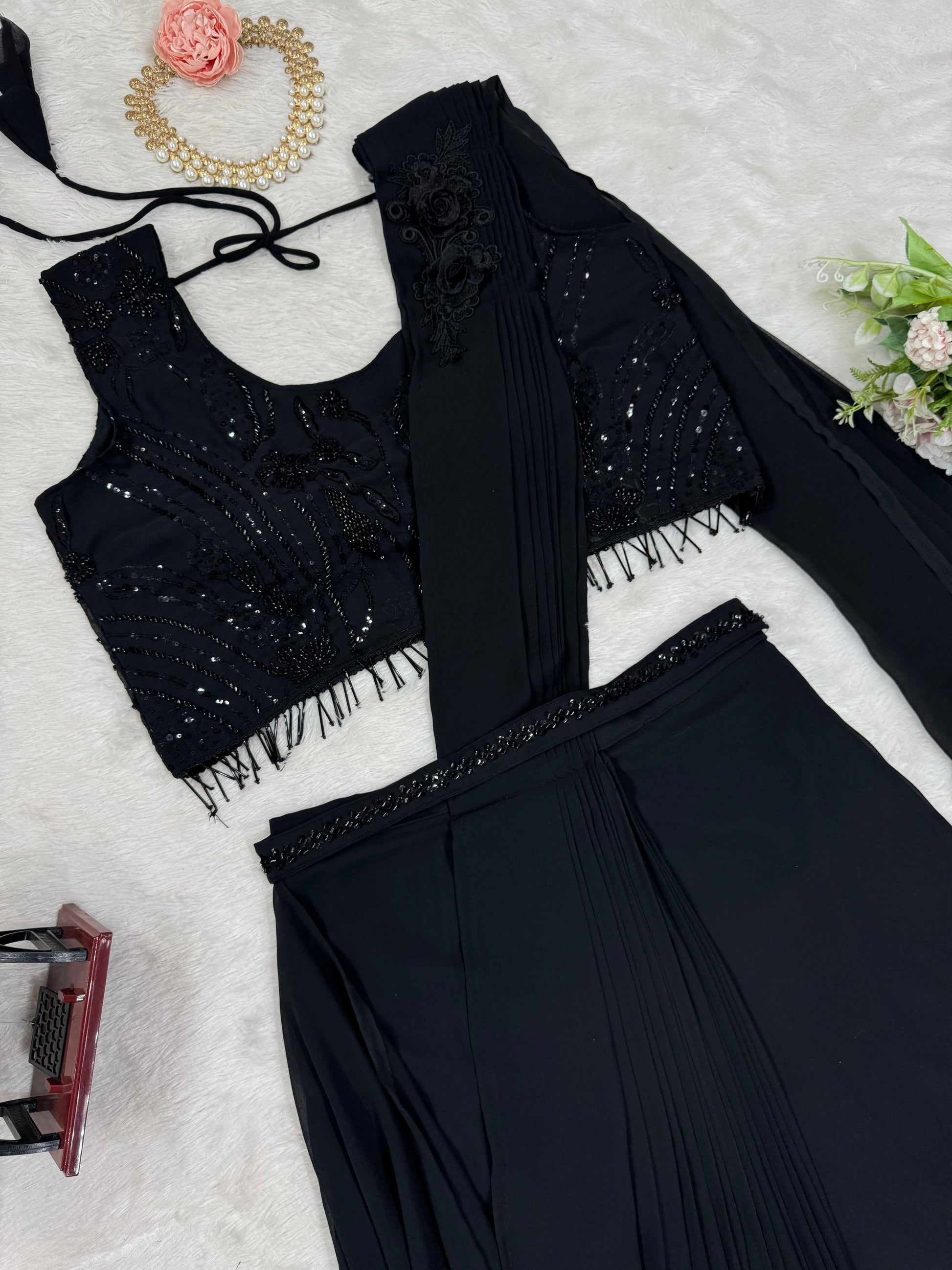 Graceful Gorgette Black Color Ready To Wear Dhoti Suit