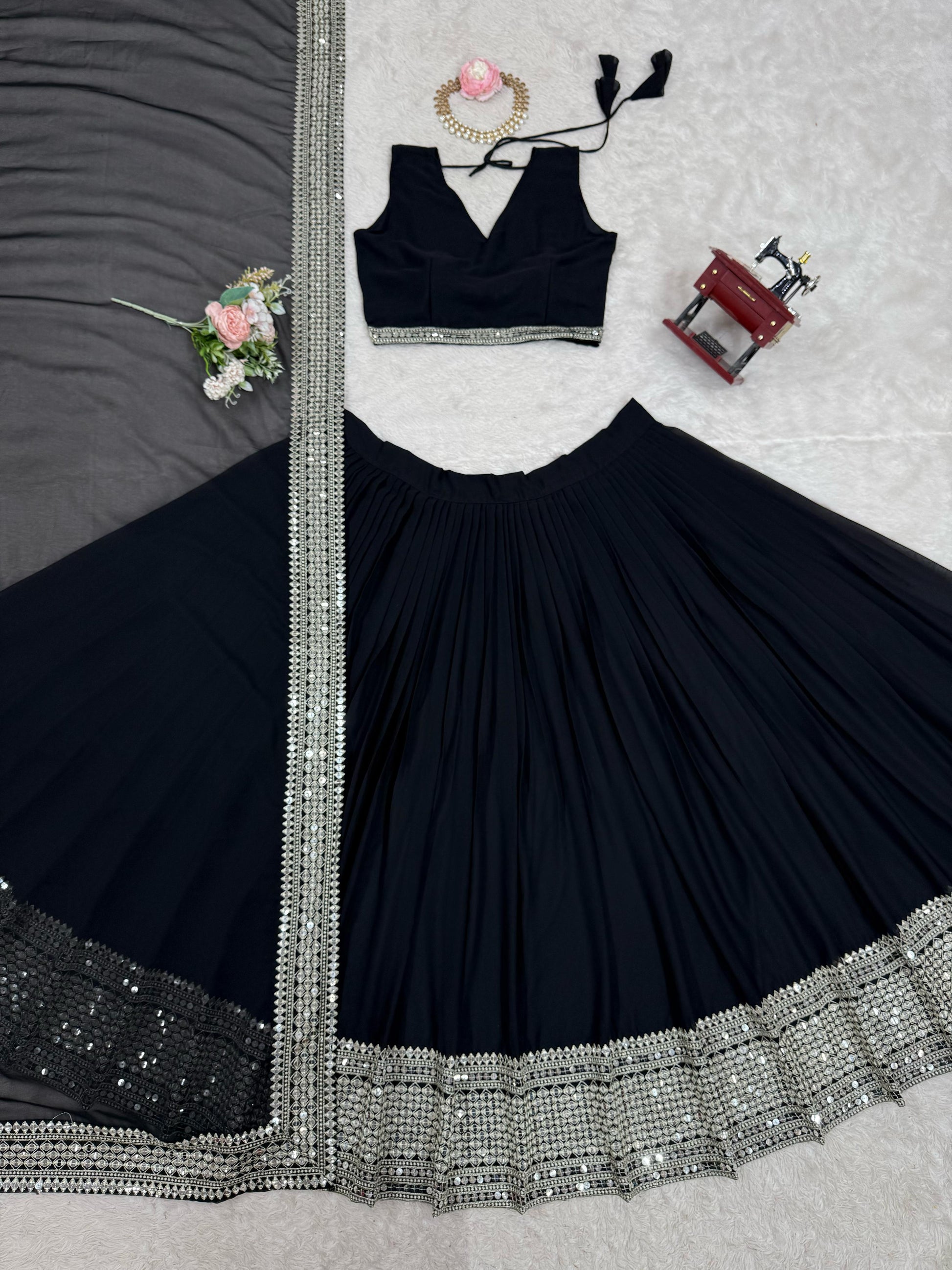 Party Wear Sequence Work Black Color Lehenga Choli
