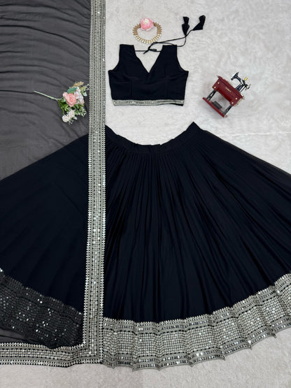 Party Wear Sequence Work Black Color Lehenga Choli