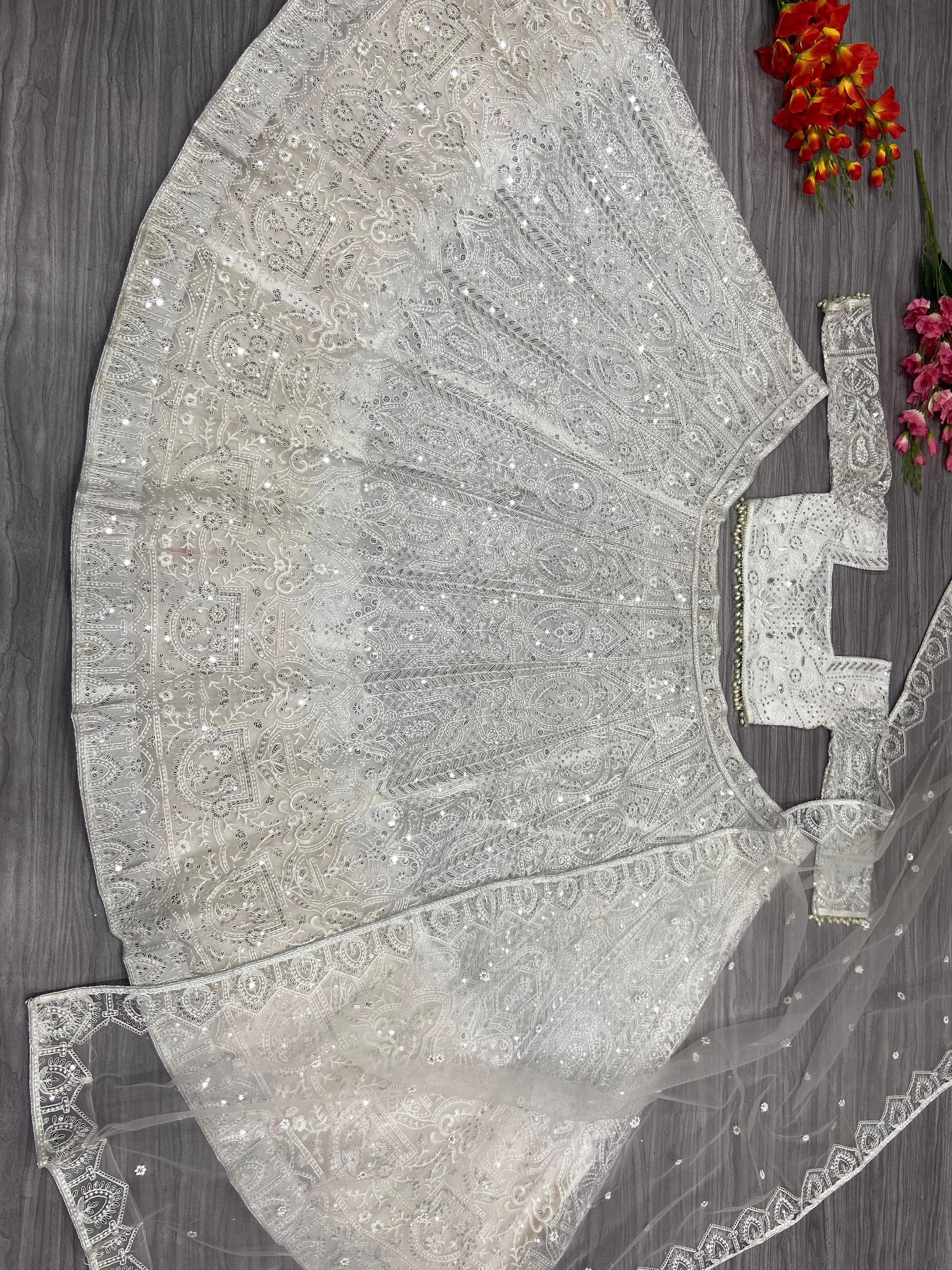 Adorable Butterfly Net White Color Lehenga Choli