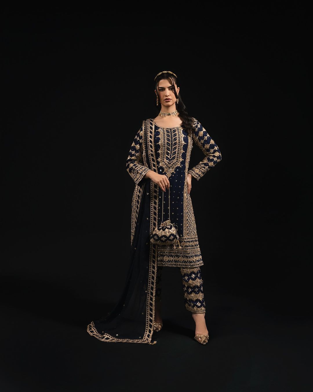 Fabulous Gorgette Navy Blue Color Salwar Suit