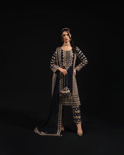 Fabulous Gorgette Navy Blue Color Salwar Suit