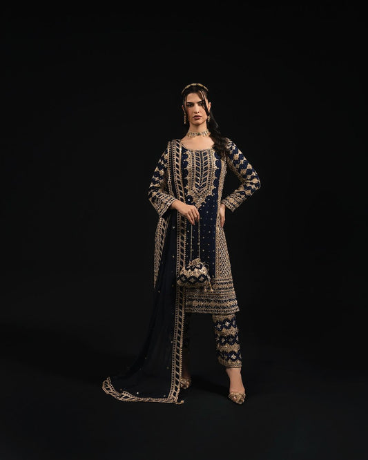 Fabulous Gorgette Navy Blue Color Salwar Suit