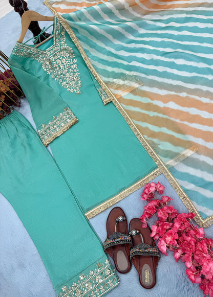 Precious Embroidery Work Teal Blue Color Salwar Suit