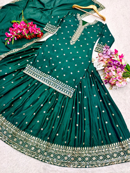 Gorgeous Green Color Sequence Work Top With Lehenga