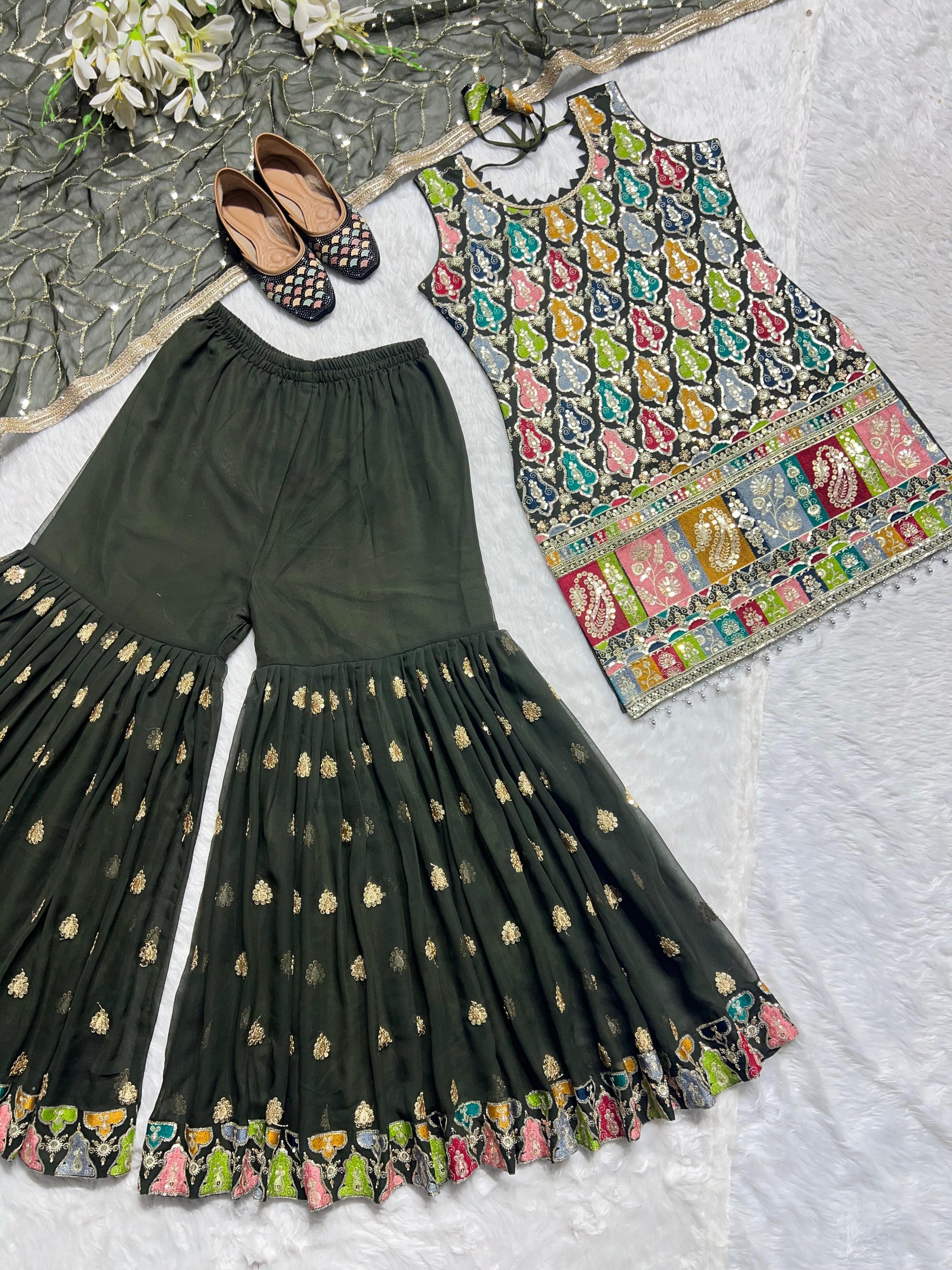 Gorgeous  Sequence Work Green Color Sharara Suit