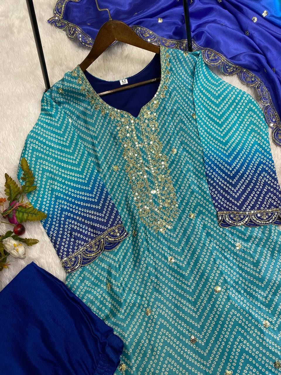 Shilpa Shetty Bollywood  Sky Blue With Navy Blue Color Salwar Suit