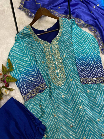 Shilpa Shetty Bollywood  Sky Blue With Navy Blue Color Salwar Suit