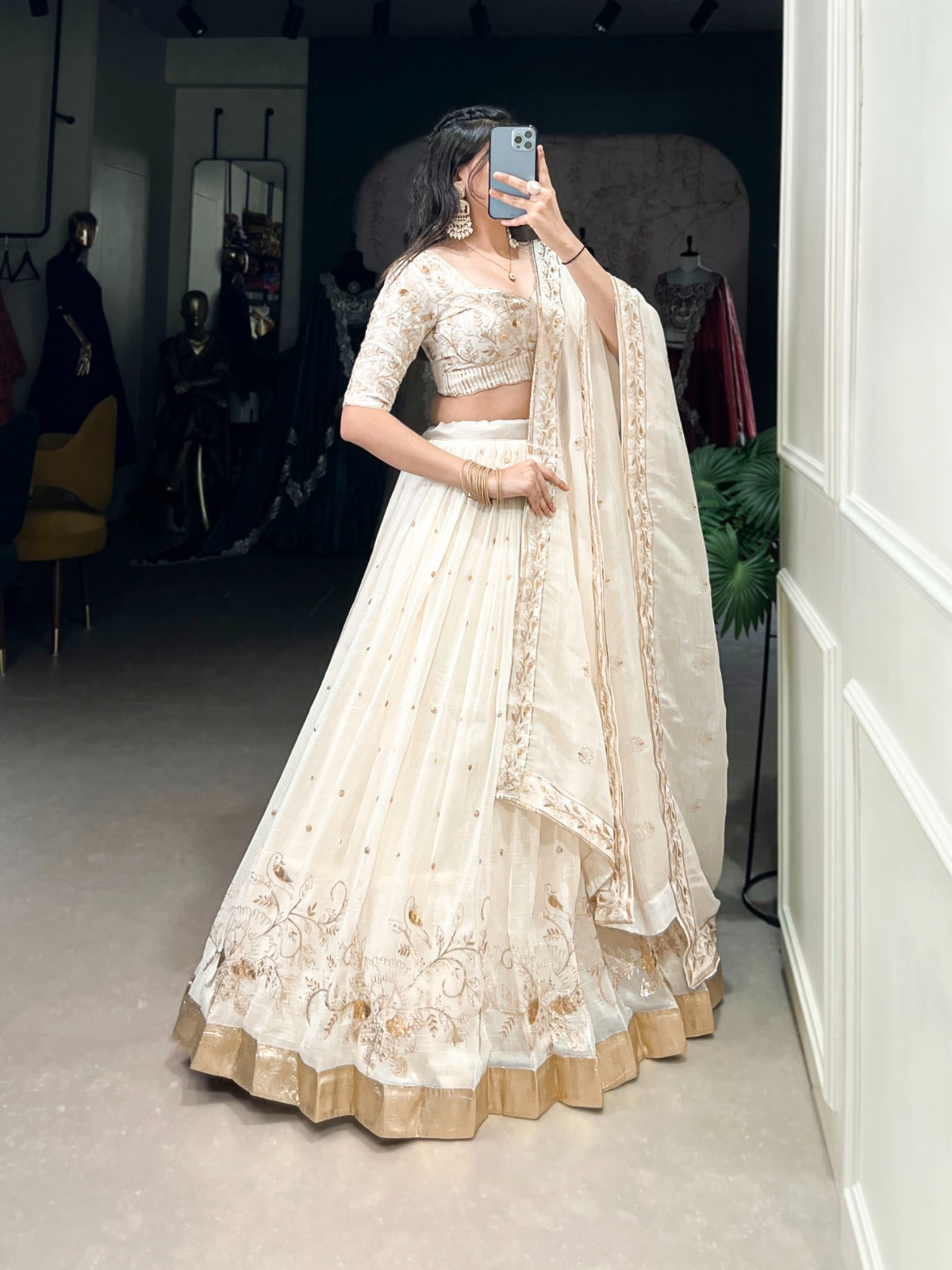 Fabulous Embroidery Work White Color Lehenga Choli