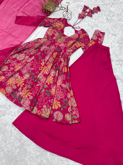 Ceremony Wear Pink Color Chanderi Designer Palazzo Suit