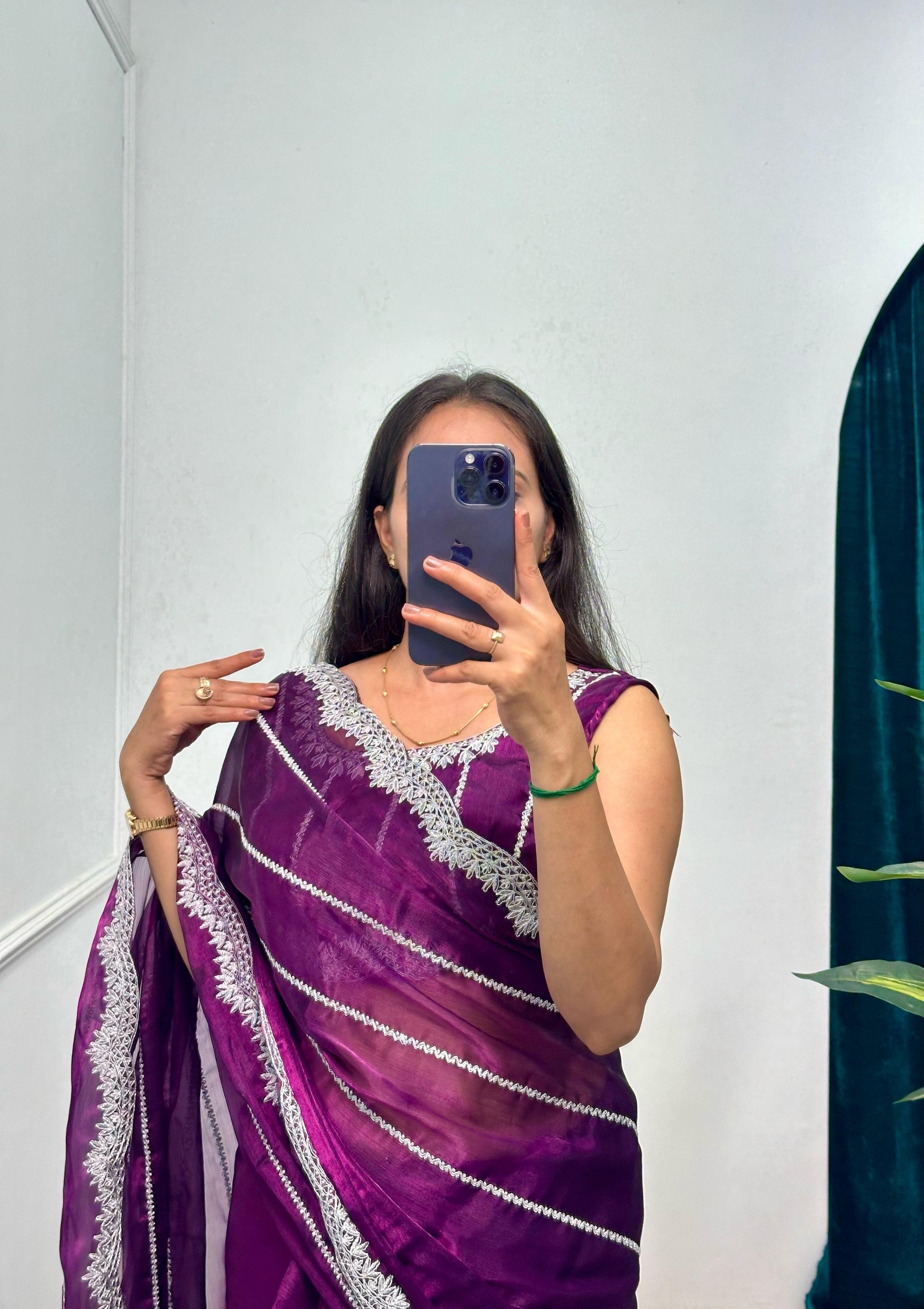 Peaceful Embroidery Zari Work Purple Color Saree